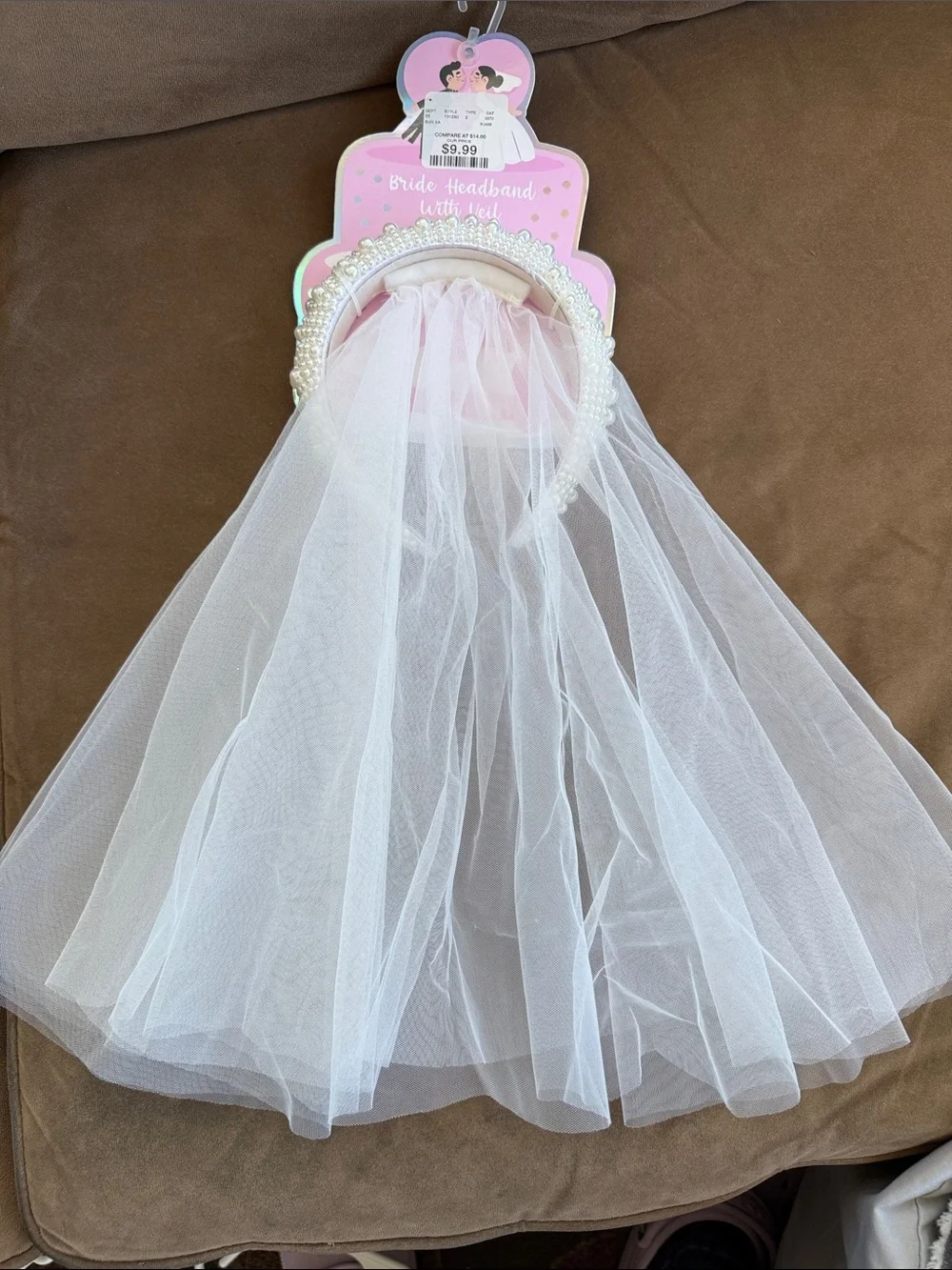 Pearl-Trim Bridal Headband with White Veil